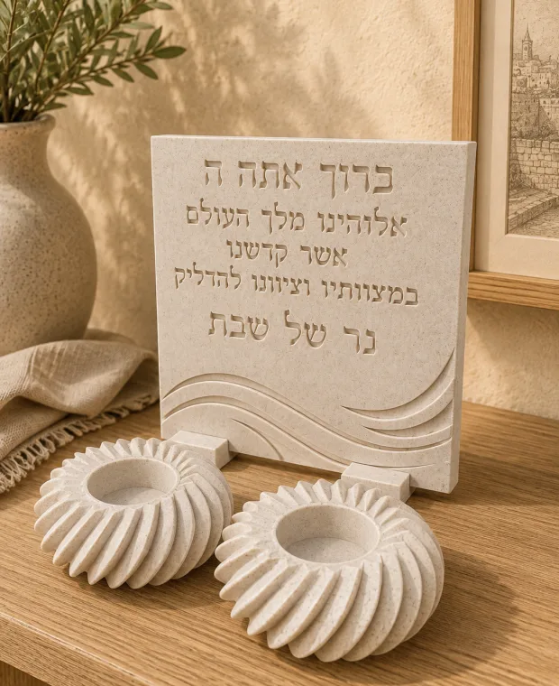 סט נרות שבת בהיר, יצוקה בעבודת יד
