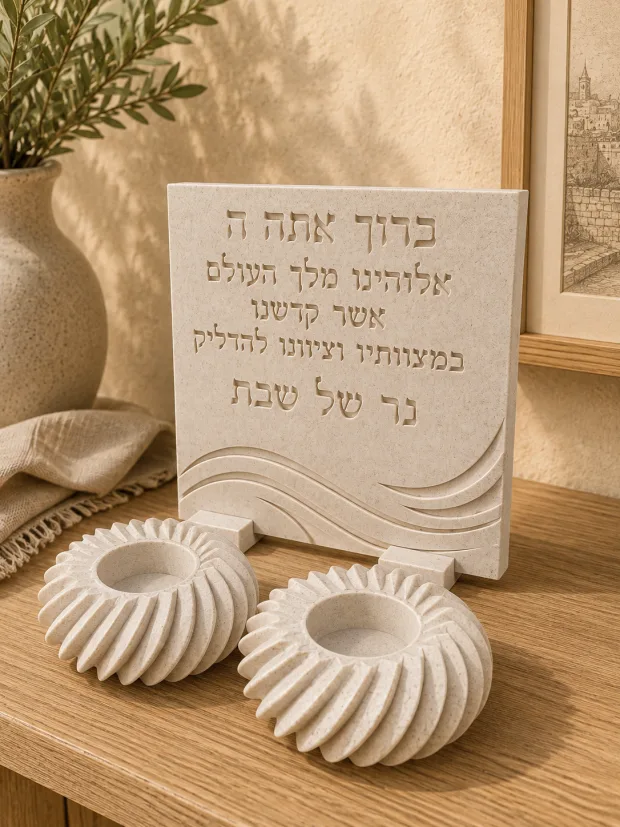 סט נרות שבת בהיר, יצוקה בעבודת יד